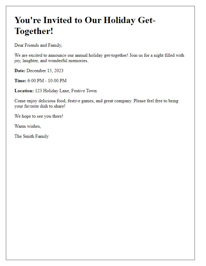 Letter template of holiday get-together announcement