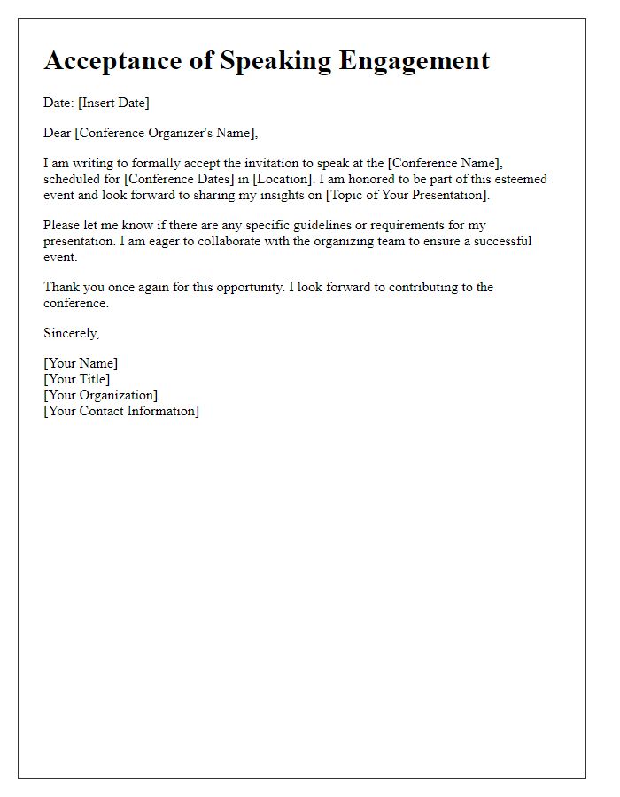 Letter template of acceptance for conference speaking engagement