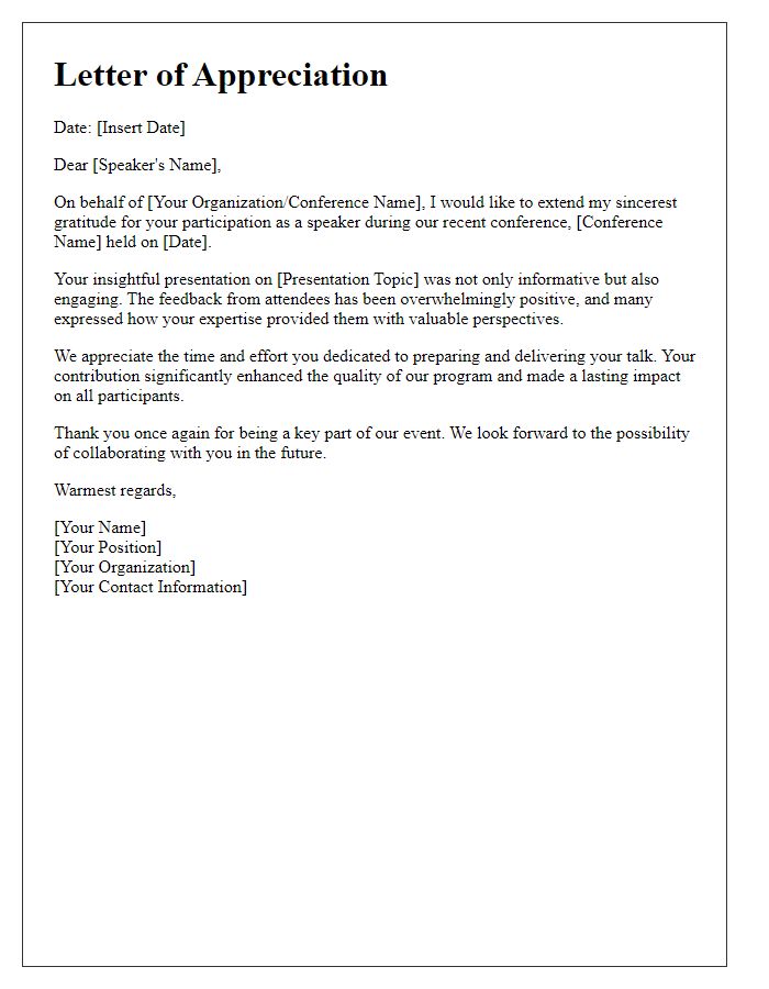 Letter template of appreciation for conference speaking engagement