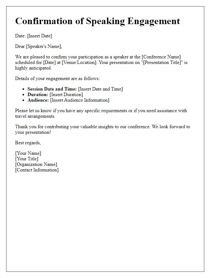 Letter template of confirmation for conference speaking engagement