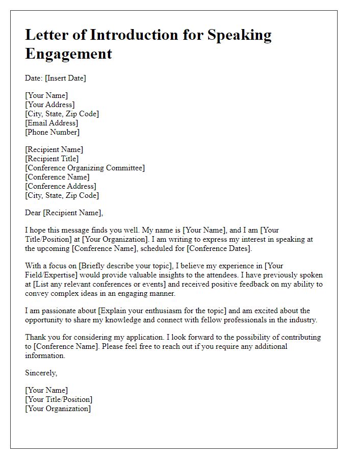 Letter template of introduction for conference speaking engagement