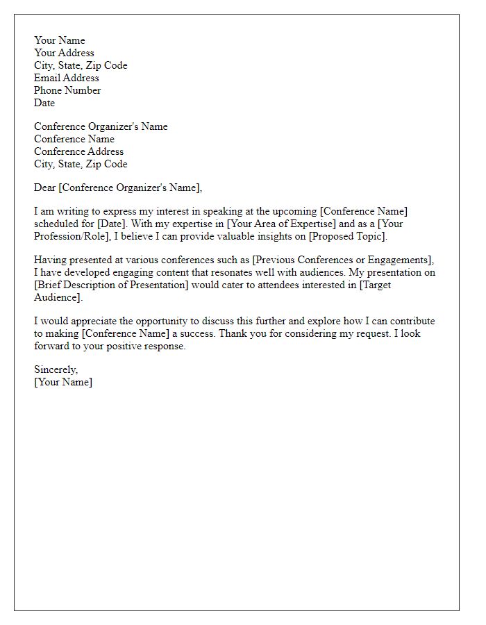 Letter template of request for conference speaking engagement