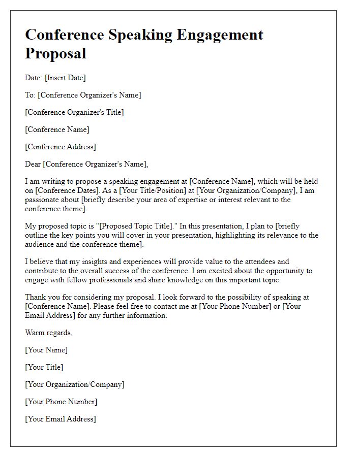 Letter template of topic proposal for conference speaking engagement