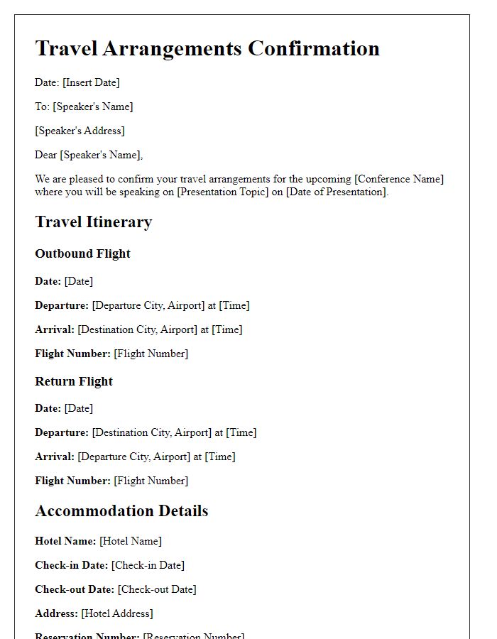 Letter template of travel arrangements for conference speaking engagement