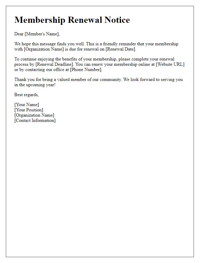 Letter template of membership renewal notice