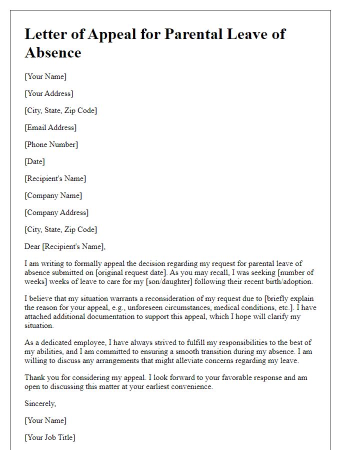 Letter template of appeal for parental leave of absence.