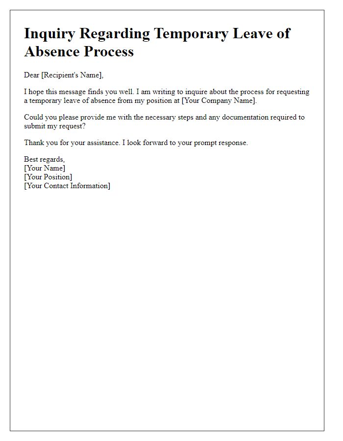 Letter template of inquiry about process for requesting temporary leave of absence.