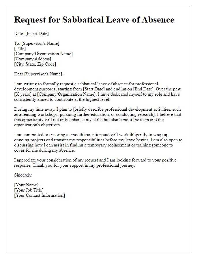 Letter template of request for sabbatical leave of absence for professional development.