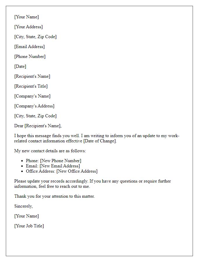 Letter template of adjusting work-related contact information