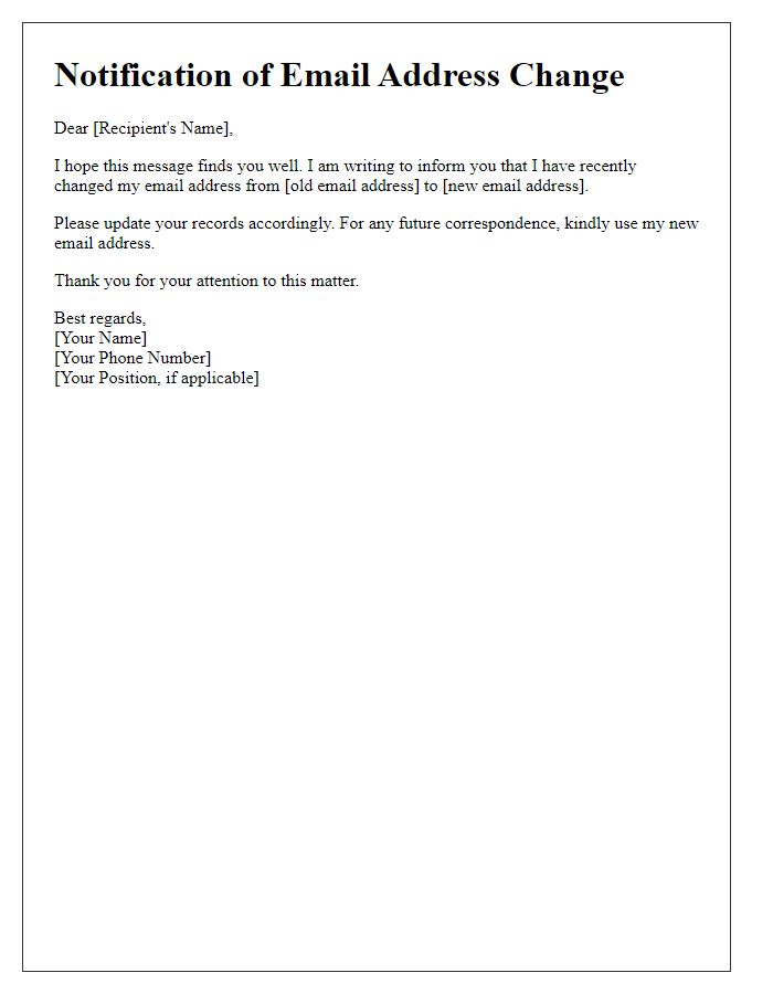 Letter template of altering email address