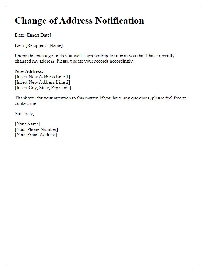 Letter template of notifying change of address