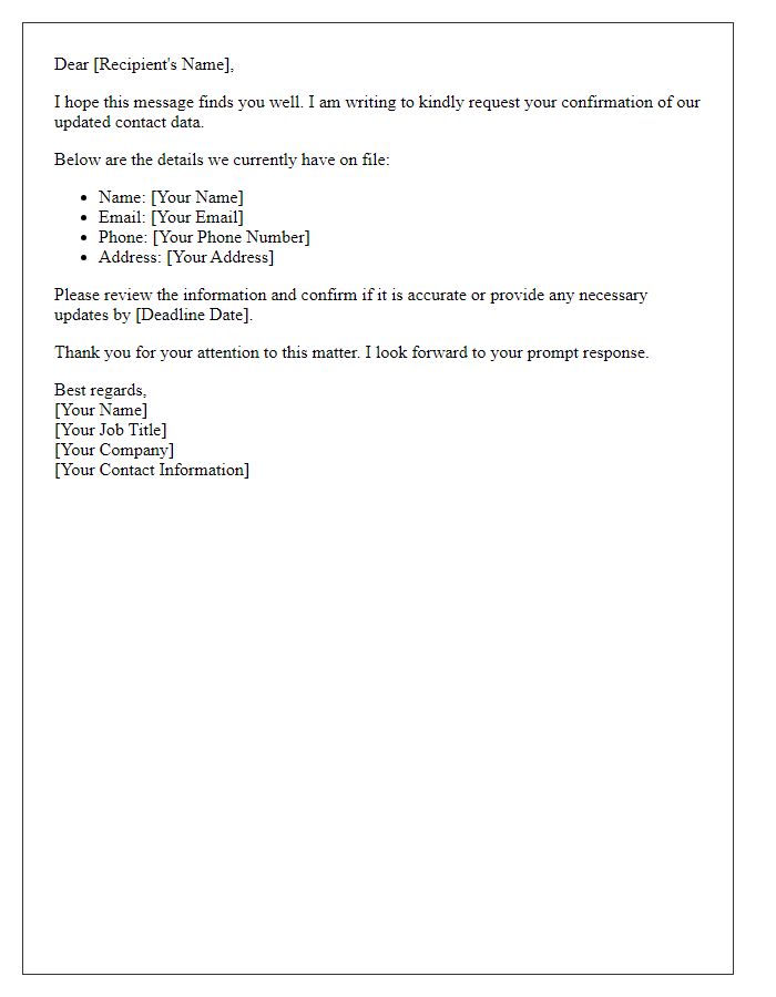 Letter template of requesting confirmation of updated contact data