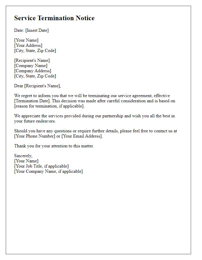 Letter template of service termination notice