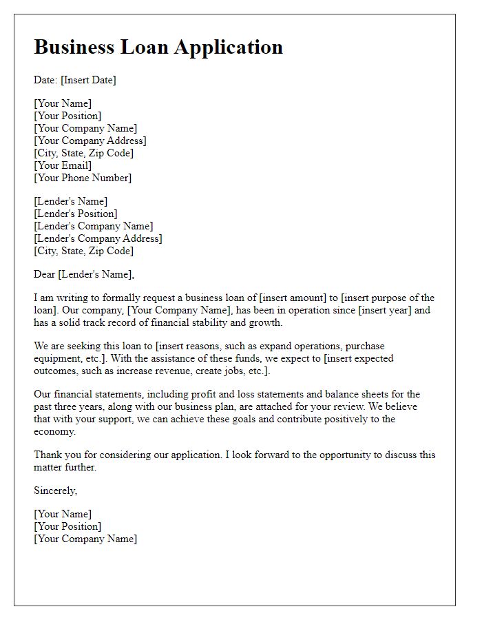 Letter template of formal business loan application