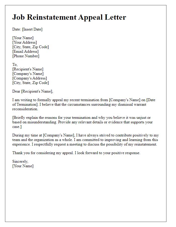 Letter template of appeal for job reinstatement