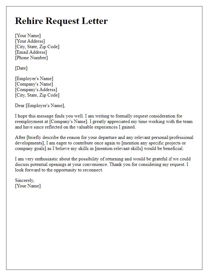 Letter template of formal request to be rehired