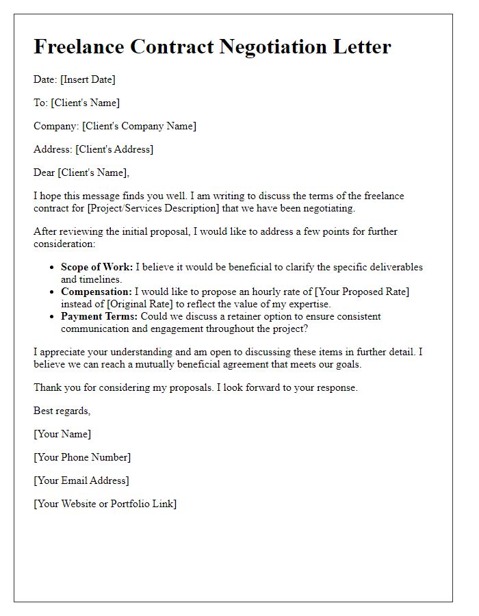 Letter template of freelance contract negotiation