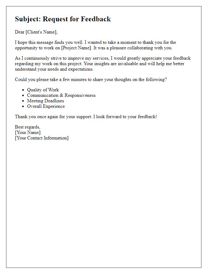 Letter template of freelance feedback request