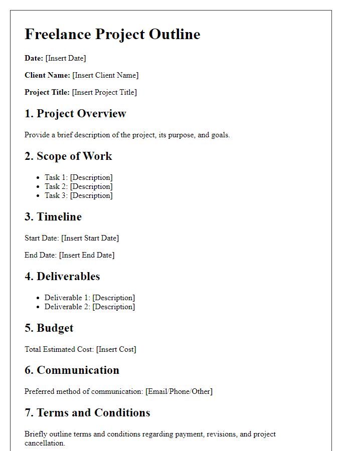 Letter template of freelance project outline