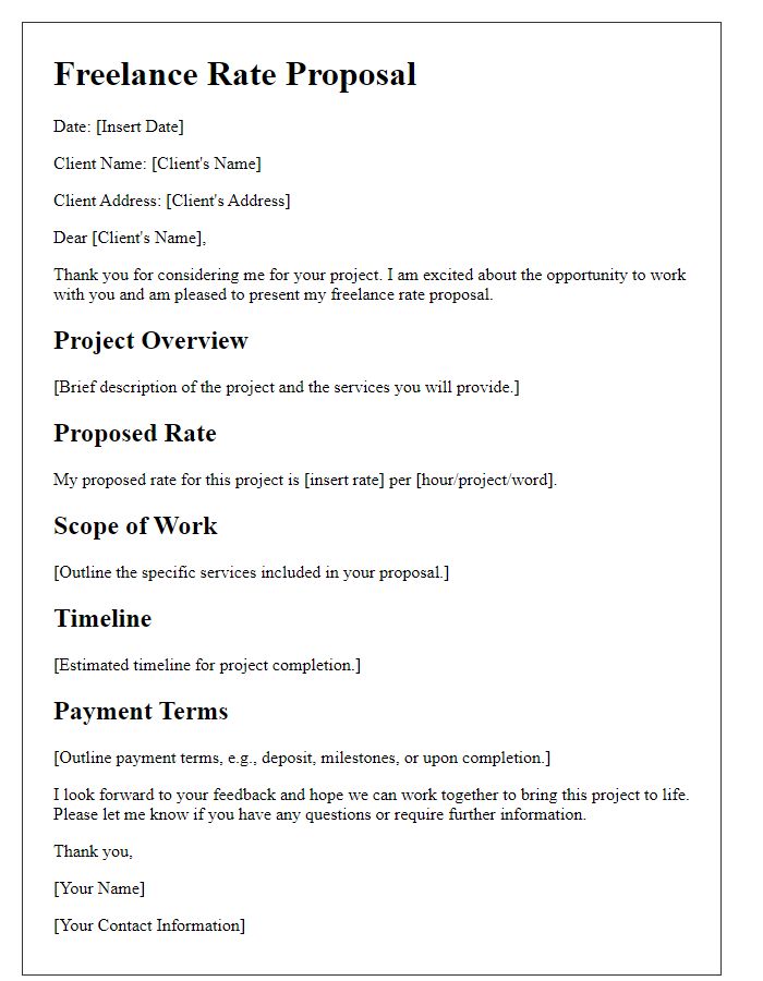 Letter template of freelance rate proposal