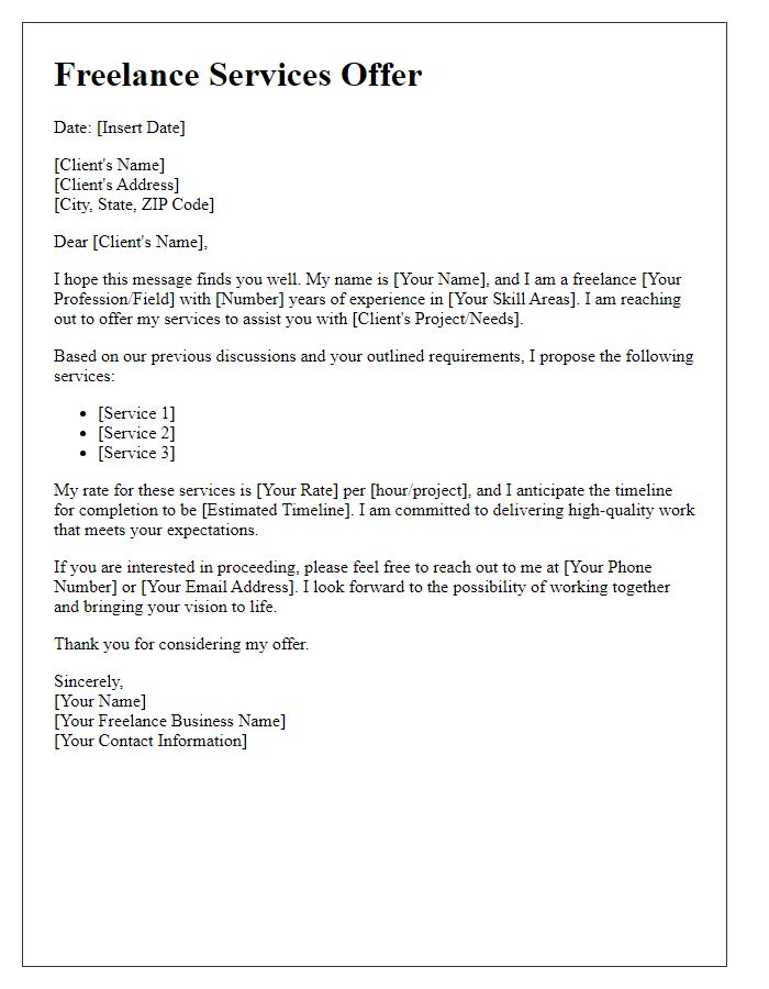 Letter template of freelance services offer