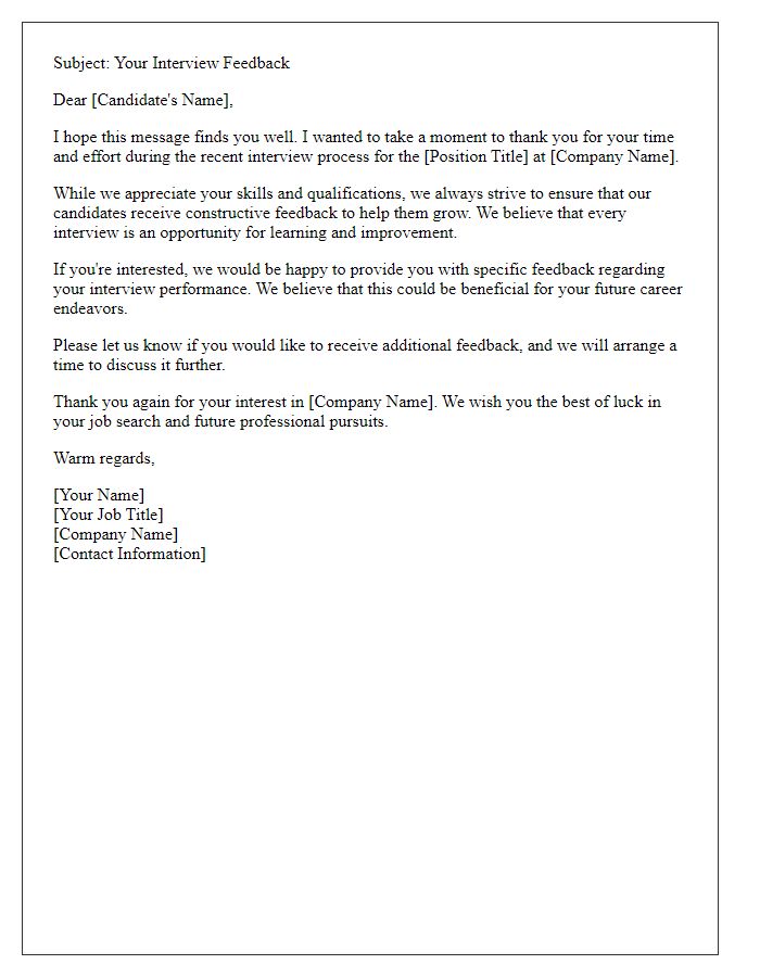 Letter template of encouragement to provide further interview feedback.