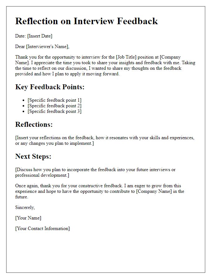 Letter template of reflection based on interview feedback.