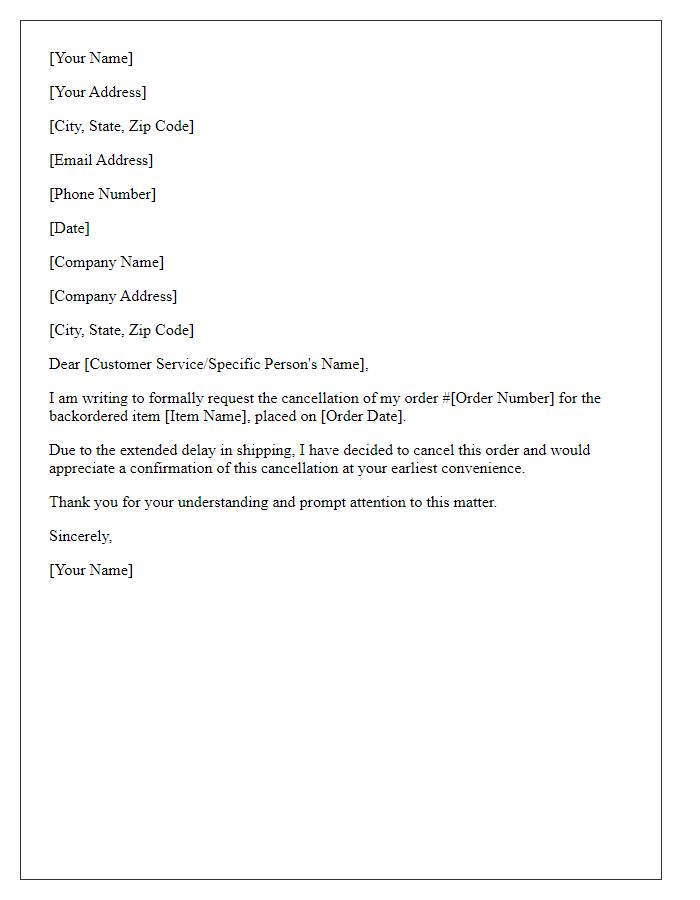 Letter template of cancellation of backordered item.