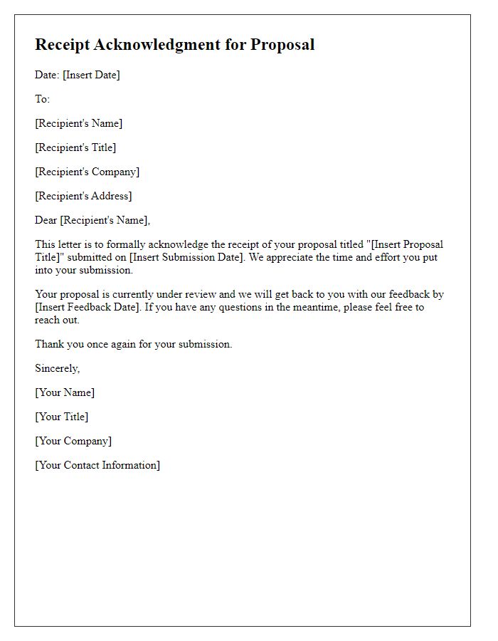 Letter template of receipt acknowledgment for a proposal