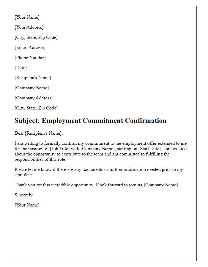 Letter template of employment commitment confirmation