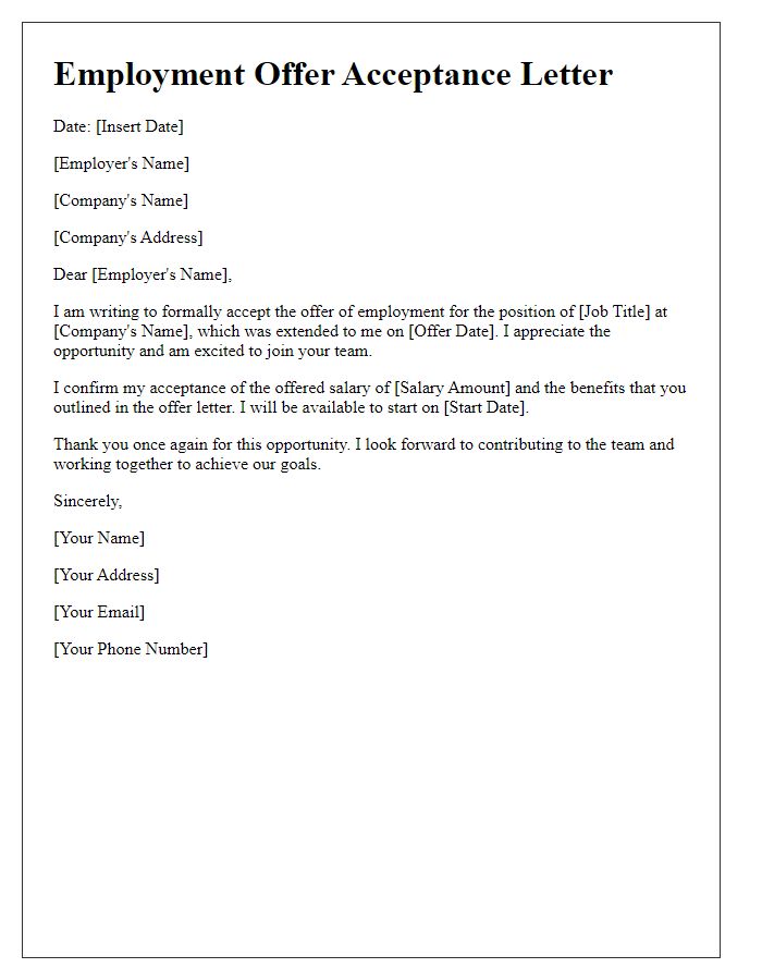 Letter template of employment offer acceptance