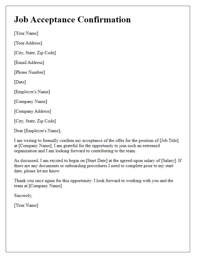 Letter template of job acceptance confirmation