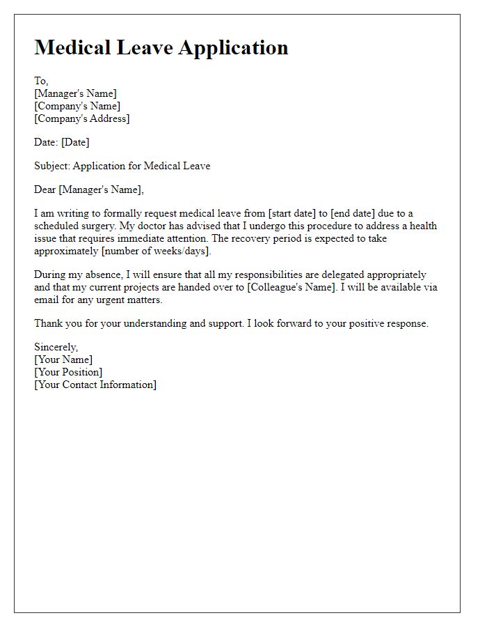 Letter template of medical leave application for surgery recovery