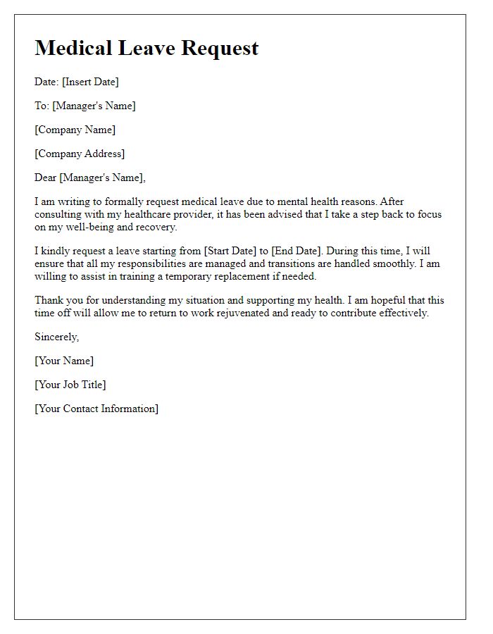 Letter template of medical leave plea for mental health reasons