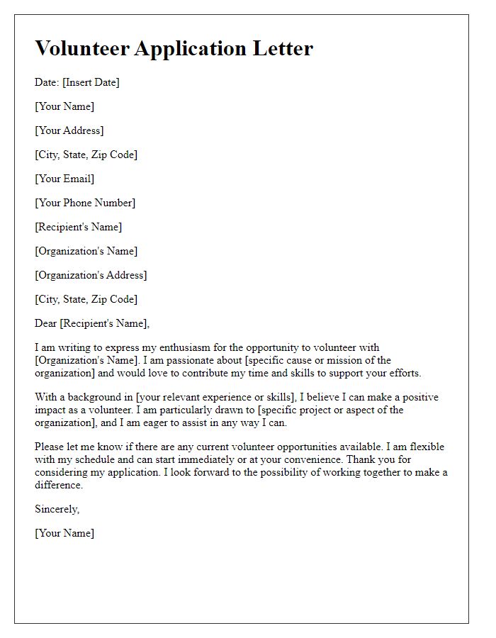 Letter template of expressing desire to volunteer