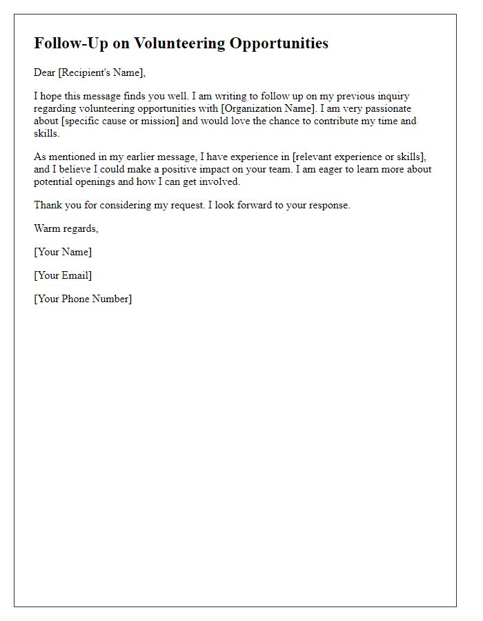 Letter template of follow-up on volunteering opportunities