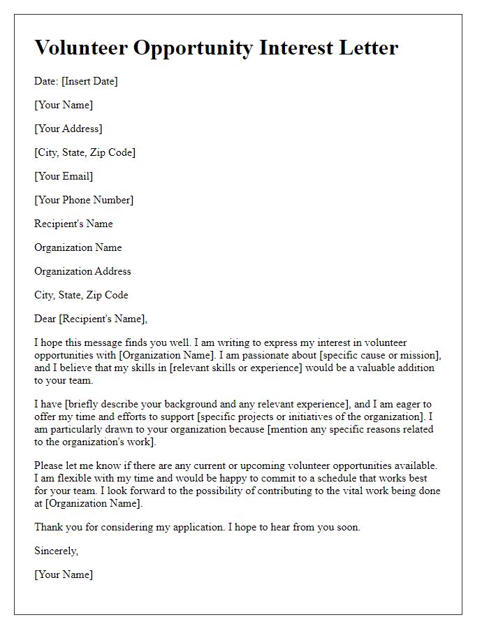 Letter template of interest in volunteer opportunities