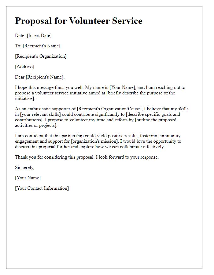 Letter template of proposal for volunteer service