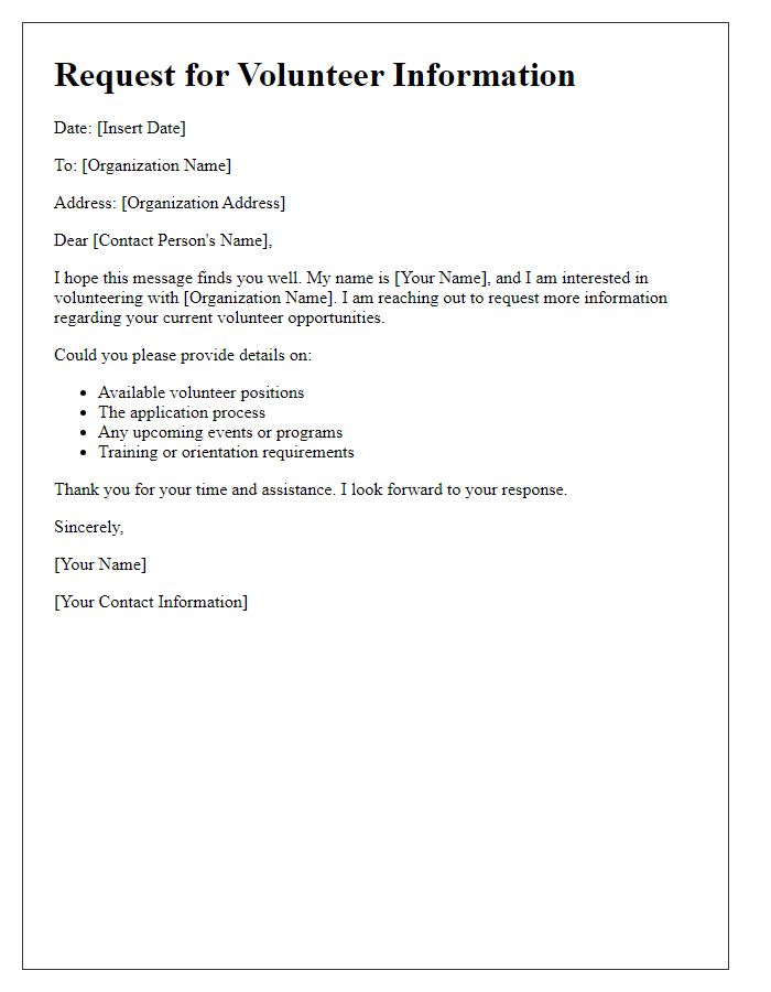 Letter template of request for volunteering information