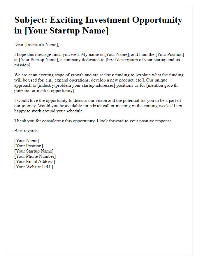 Letter template of angel investor outreach