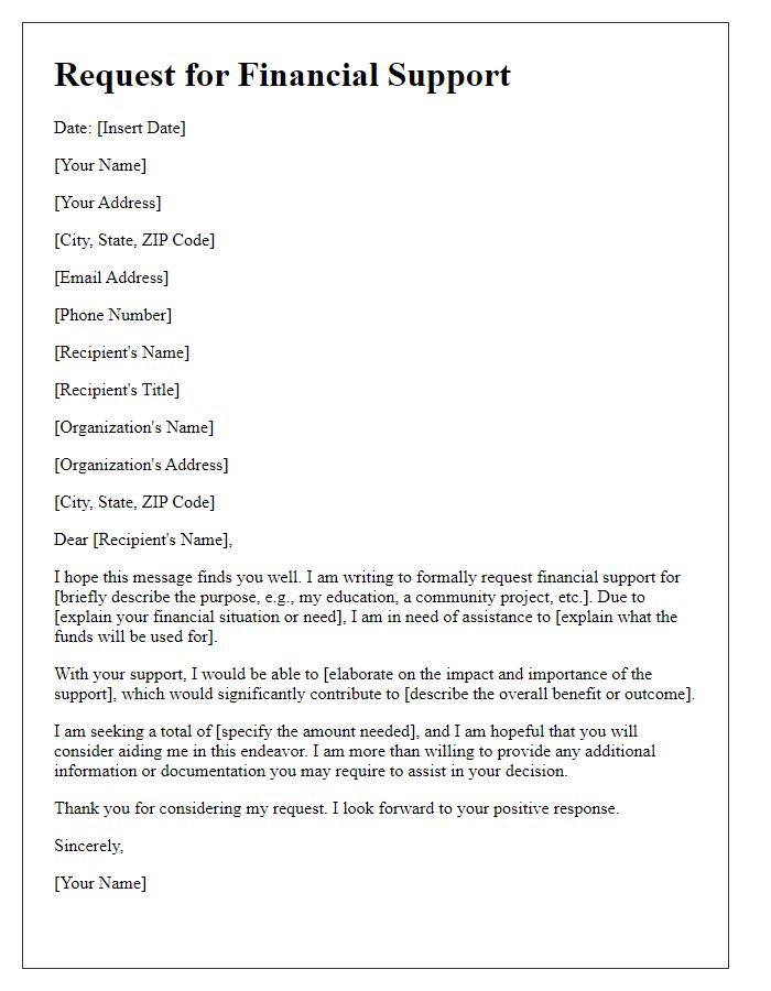 Letter template of financial support request