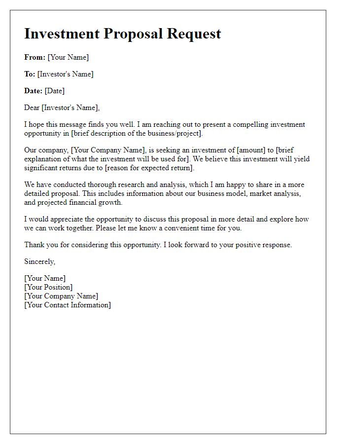 Letter template of investment proposal request