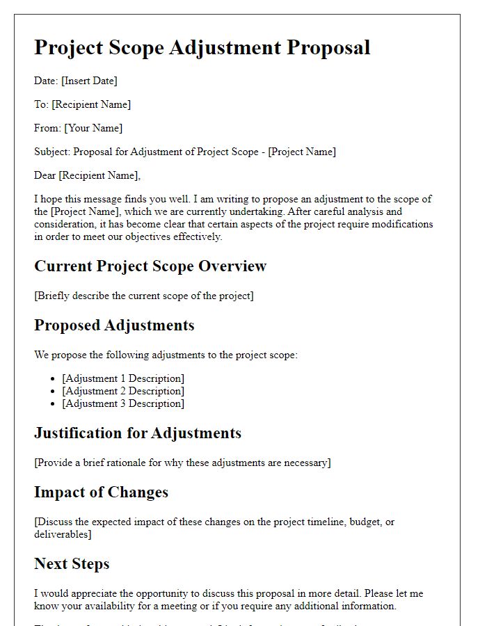 Letter template of project scope adjustment proposal