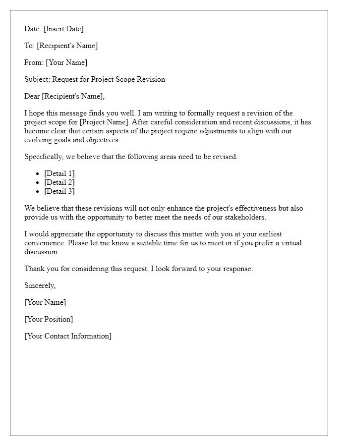 Letter template of request for project scope revision