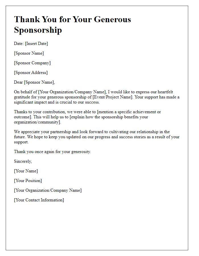 Letter template of corporate sponsorship thank you