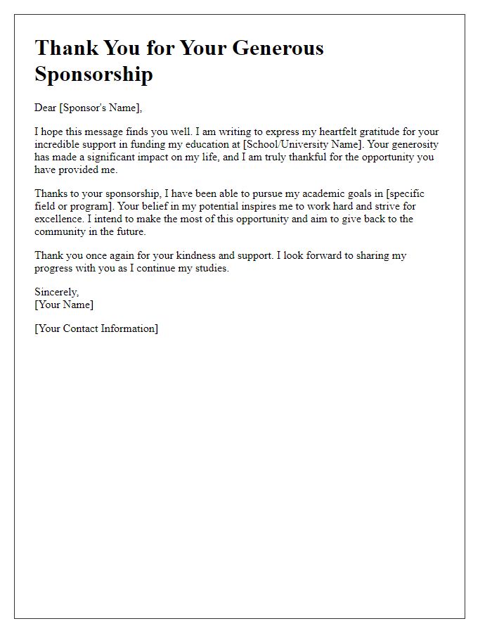 Letter template of educational sponsorship thankfulness