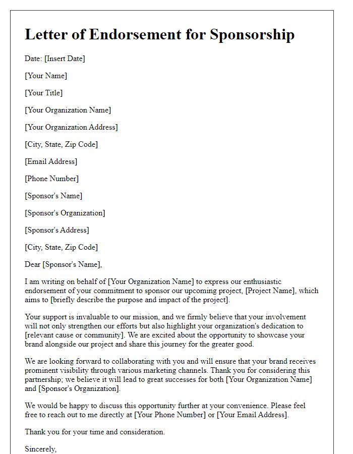 Letter template of non-profit sponsorship endorsement