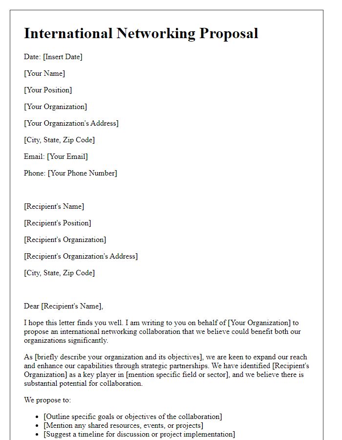 Letter template of International Networking Proposal