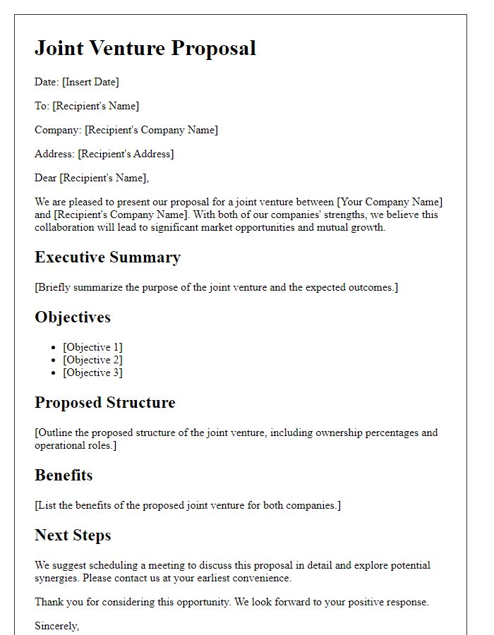 Letter template of Multinational Joint Venture Proposal