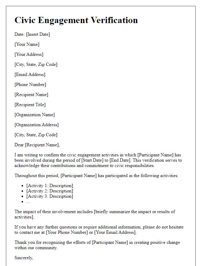 Letter template of Civic Engagement Verification